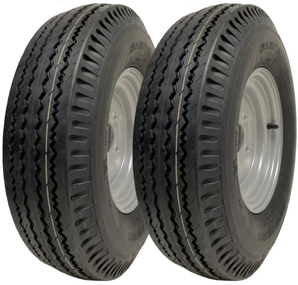 5.00x10 Trailerdæk og -hjul 4 knopper 100 mm PCD 72 N belastningskapacitet 355 kg (sæt med 2)