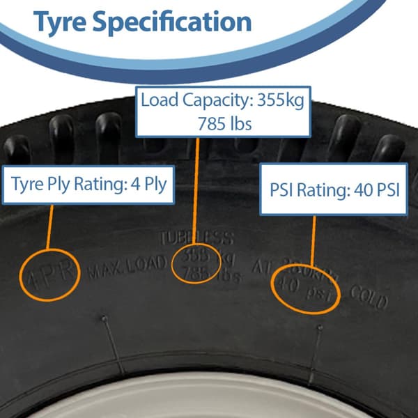 5.00-10 perävaunun pyörä, 4ply high speed road legal 100mm PCD vanne 355kg - 4 kpl sarja