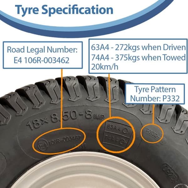 ATV-perävaunusarja 18x8.50-8 Wanda P332 Grass Pattern Wheels Hub & Stub Axles 750k