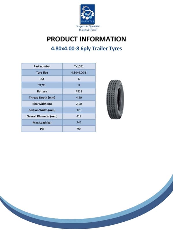 4.80/4.00-8 perävaunun pyörät 6ply High Speed Road Legal 345kgs 4" PCD (3 kpl) (sarja)