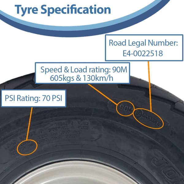 20.5x8-10 trailerhjul 8ply high speed road legal dæk, fælg med 4 knopper - sæt med 2 stk.