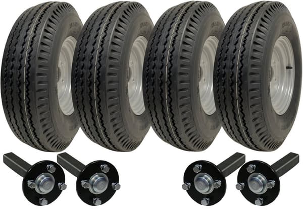 Sæt med 4 - 5.00-10 4-lags WANDA P802 TRAILERHJUL 4/100 & nav & stubaksel 4/100 M