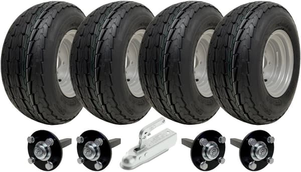 20.5x8.0-10 Twin Axle Trailer Kit Road Legal Wheels Hub & Stub Axles Hitch 750kg