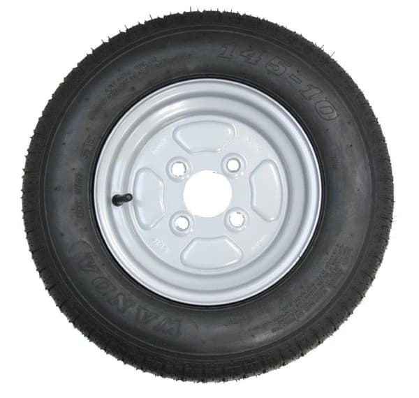 Sæt med 4 - 145x10 Wanda WR068 Trailer Wheel 4/100mm & Hub & Stub Axle 4/100 M12 Wheel Bolt 35x35mm Hi Speed & Alko 750 kg Presset Hitch