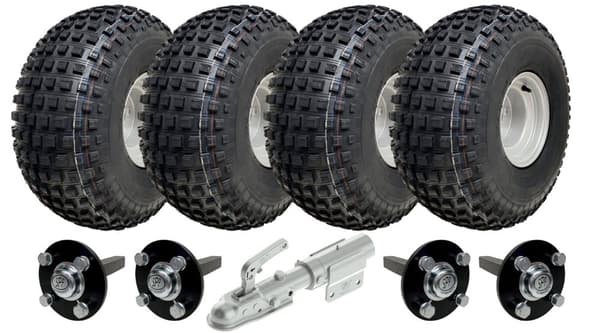 22x11.00-8 Knobby ATV Quad Trailer Kit Wheels Axles Swivel Hitch Max Load 620kgs