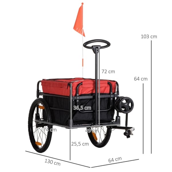 Rootz Transport Trailer & Handcart - Lastiperävaunu - Pyörän kärry - Smooth Ride - 130cm x 64cm x 64/103cm