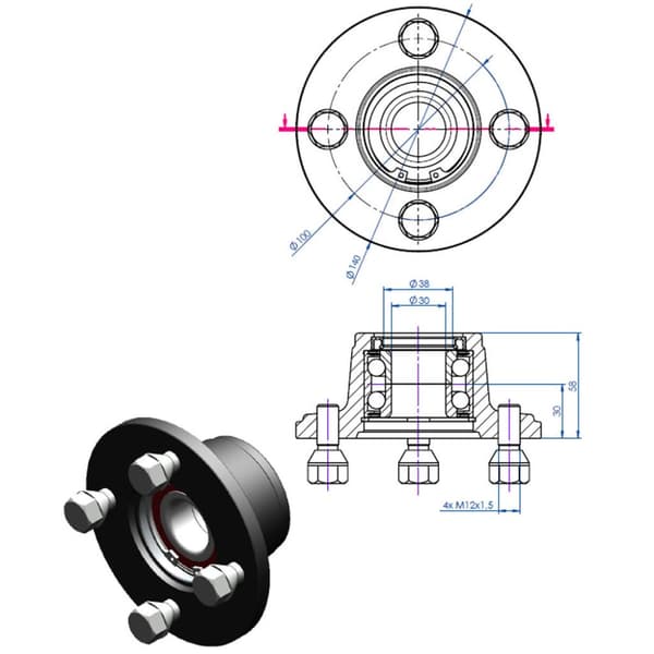 Nav och stubbaxel ATV Quad Trailer High-Speed 4 Stud 100mm PCD 35mm x 35mm 375kgs