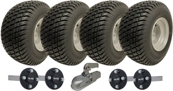 18x8.50-8 ATV-trailersæt med dobbeltaksel Hjul, AKLO nav og stubaksler + anhængertræk 1500 kg