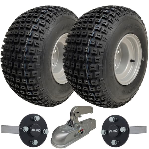 18x9.50-8 ATV Quad Trailer Kit, Knobby Wheels AL-KO Hub & Stub Axles Valettu vetokoukku
