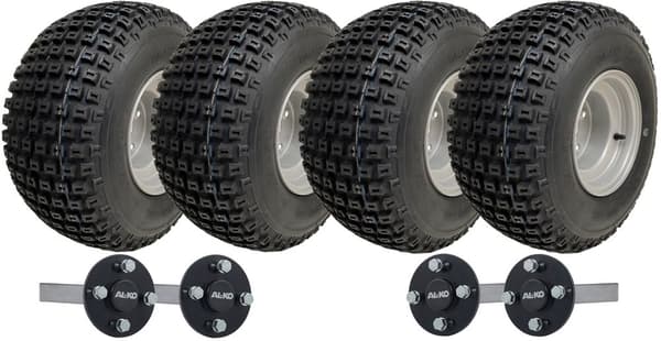 18x9.50-8 Dobbeltaksel ATV Quad Trailer Kit 4 Knobby Wheels AL-KO Hub & Stub 408kgs