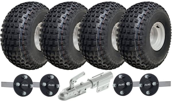 22x11.00-8 Knobby ATV Quad Trailer Kit Wheels ALKO Axles Swivel Hitch Load 620kg