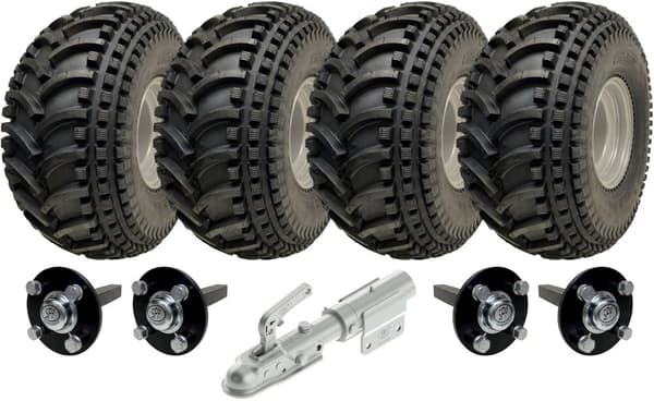 22x11.00-8 ATV-trailersæt med to aksler Hjul, aksler og drejeligt anhængertræk Kapacitet 620 kg