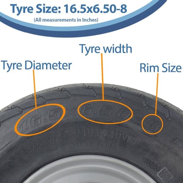 16.5x6.50-8 perävaunun renkaat Pyöräkokoonpano 100mm PCD Road Legal 355kgs (3 kpl)