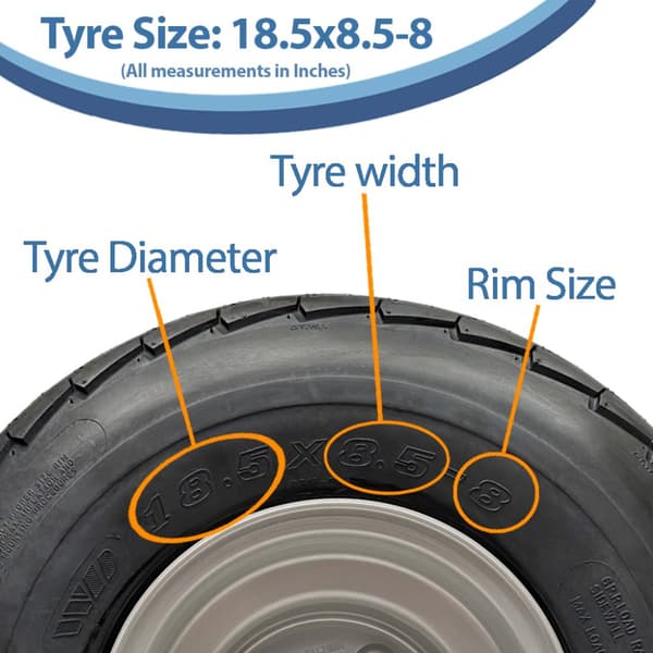 18.5x8.50-8 perävaunun rengas, pyörä 100mm PCD Wanda Road Legal 425kg kuormitus (3 kpl)