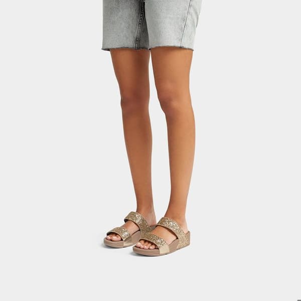 Mules med kilklack - FitFlop - Lulu Slide - Svart - Microwobbleboard-sulor - Glittrande paljetter