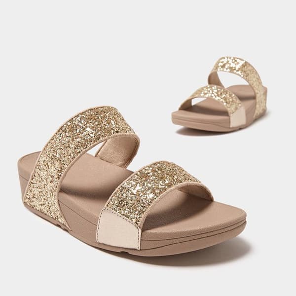 Mules med kilklack - FitFlop - Lulu Slide - Svart - Microwobbleboard-sulor - Glittrande paljetter