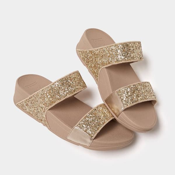 Mules med kilklack - FitFlop - Lulu Slide - Svart - Microwobbleboard-sulor - Glittrande paljetter