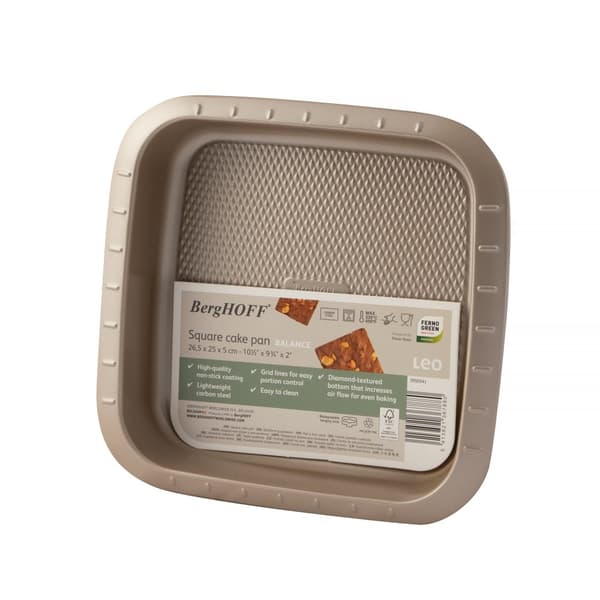 BergHOFF Firkantet Kageform 22x22x5cm - Balance Serien Non-Stick Kulstofstl med Nem Portionsgitter