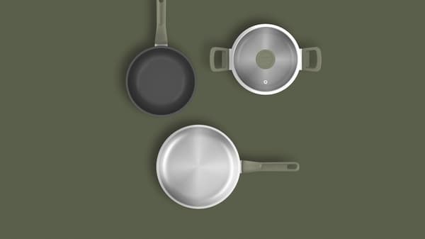 BergHOFF 6-delt Grydest - Uqonic Downdraft-serien med lyse hndtag og glaslg