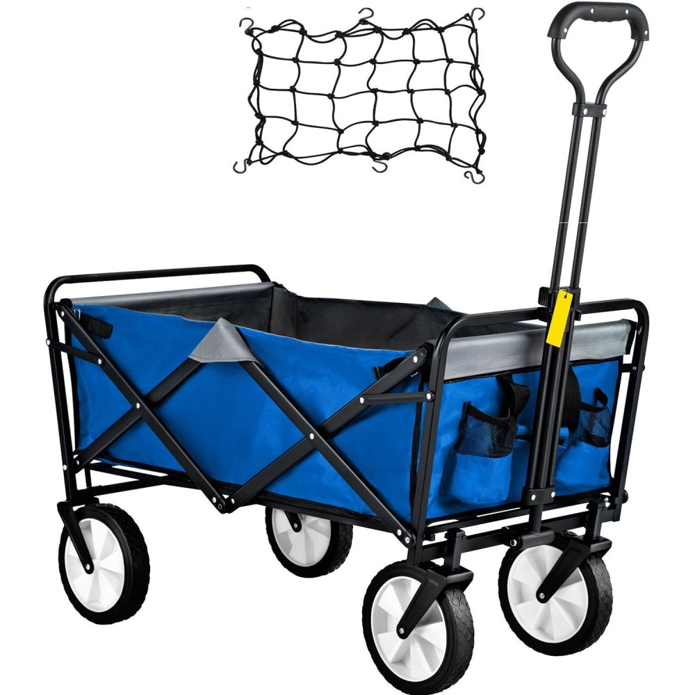 Handkar - Blauw - Opvouwbare Tuin Trolley - Gereedschapswagen - Handkar Transport Trolley - Met 4 Wielen - Voor Camping Winkelen Strand Tuin - Uitgang