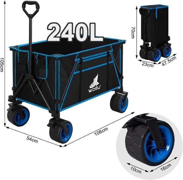 Rootz Ultimate Foldable Handcart - Utility Wagon - Hopfällbar vagn - Hög lastkapacitet - Terränghjul - Hållbar design - 106cm x 105cm x 54cm Utfälld;