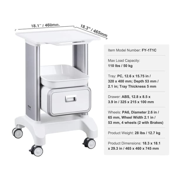 Laboratorievogn, 110 lbs kapacitet, 2 niveauer,2 niveauer