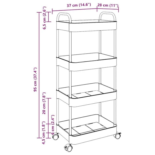 opbevaringsvogn i 4 niveauer transparent 37x28x95 cm akryl