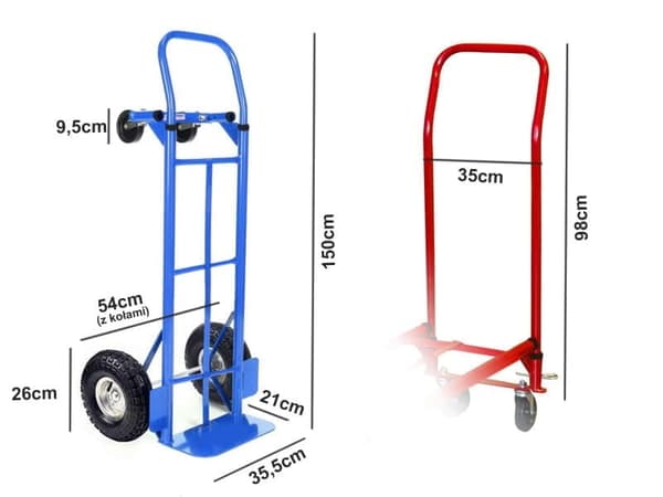 Punainen 2-in-1 Käsikärry & Kuljetuskärry, 250kg Kantavuus, Säädettävä Kahva, Vankat Pyörät