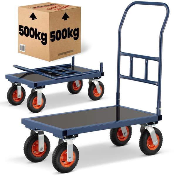 HIGHER CargoMaster 640 kg Platformvogn - Tung stålkonstruktion, sammenklappeligt håndtag, 90x50 cm platform - Ideel til DIY & hjemmebrug