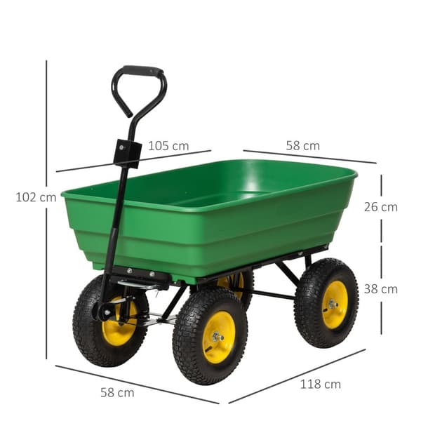 Rootz Hand Garden Trolley - Dump Cart - Yard Wagon - Luting 75 ° - 125L, 200 kg Load - 118cm x 58 cm x 102 cm - Bekväm transport