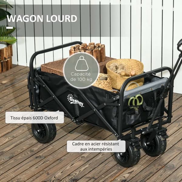 Rootz Folding Garden Cary - Apuohjelmavaunu - Kuljetusvaunu - Säädettävä kahva - 94 cm x 57cm x 77-100 cm