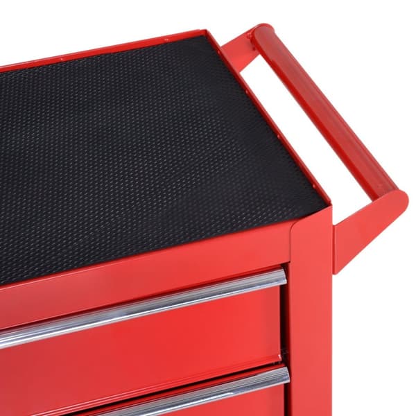 Rootz Rollable Workshop Tool Trolley - Værktøjskurv - Låsbar opbevaring - 5 skuffer - Stål 69 x 33 x 75 cm - Rød -sort