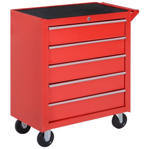 Rootz Rollable Workshop Tool Trolley - Værktøjskurv - Låsbar opbevaring - 5 skuffer - Stål 69 x 33 x 75 cm - Rød -sort