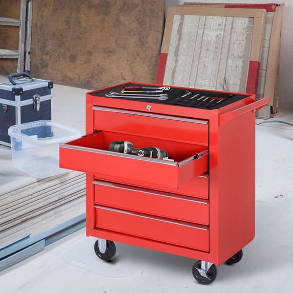 Rootz Rollable Workshop Tool Trolley - Værktøjskurv - Låsbar opbevaring - 5 skuffer - Stål 69 x 33 x 75 cm - Rød -sort