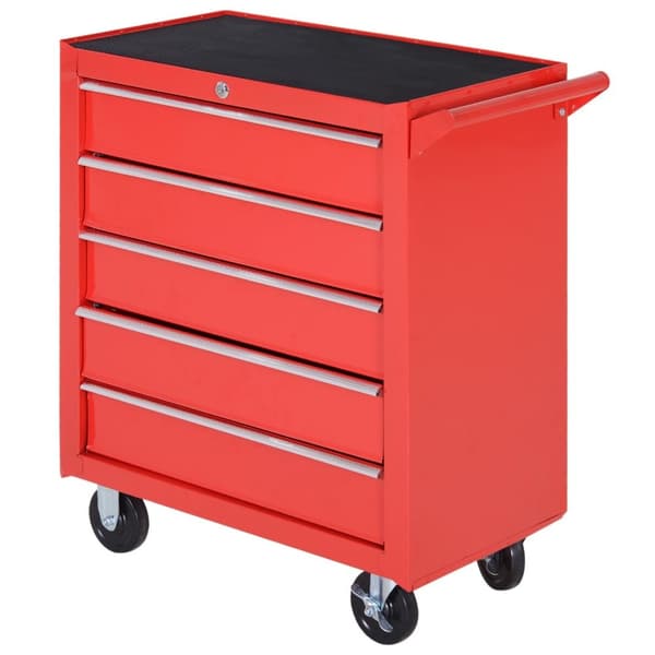 Rootz Rollable Workshop Tool Trolley - Værktøjskurv - Låsbar opbevaring - 5 skuffer - Stål 69 x 33 x 75 cm - Rød -sort