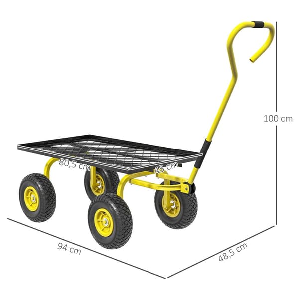 Rootz Garden Cart - Kuljetusvaunu - Käsinkerros 4 pneumaattisella pyörällä - 150 kg: n kapasiteetti - 94 cm x 48,5 cm x 100cm - kelta -musta