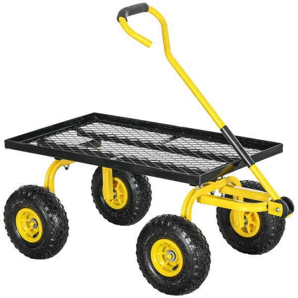 Rootz Garden Cart - Kuljetusvaunu - Käsinkerros 4 pneumaattisella pyörällä - 150 kg: n kapasiteetti - 94 cm x 48,5 cm x 100cm - kelta -musta