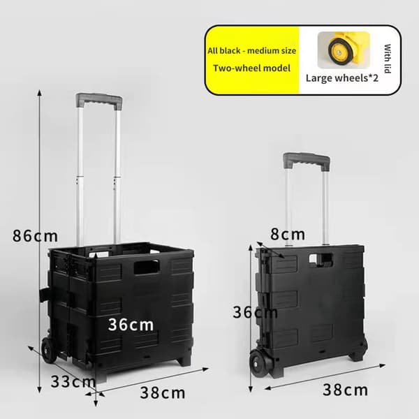 Kevyt taitettava kärry, 25 kg kantavuus, kestäviä materiaaleja, teleskooppikahva