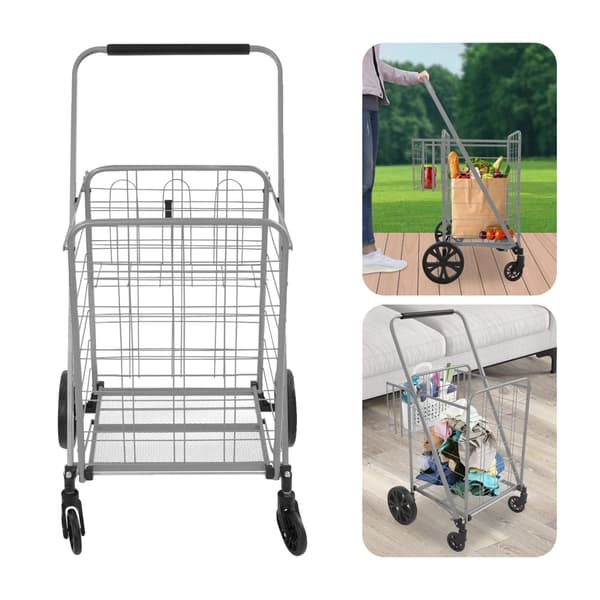 Kaksinkertainen ostoskärry, 50 kg kuormituskapasiteetti, ergonominen muotoilu