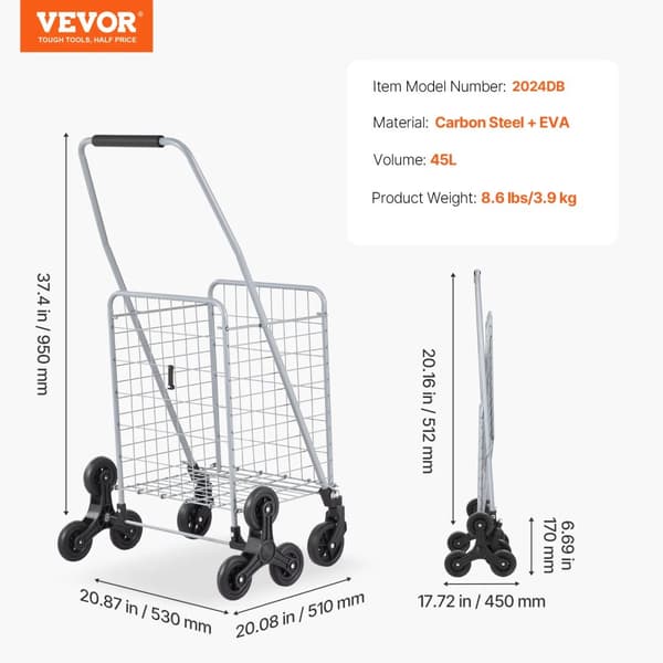 Sammenklappelig Indkøbsvogn, 40 kg Belastningsevne, 45L Volumen,88 lbs