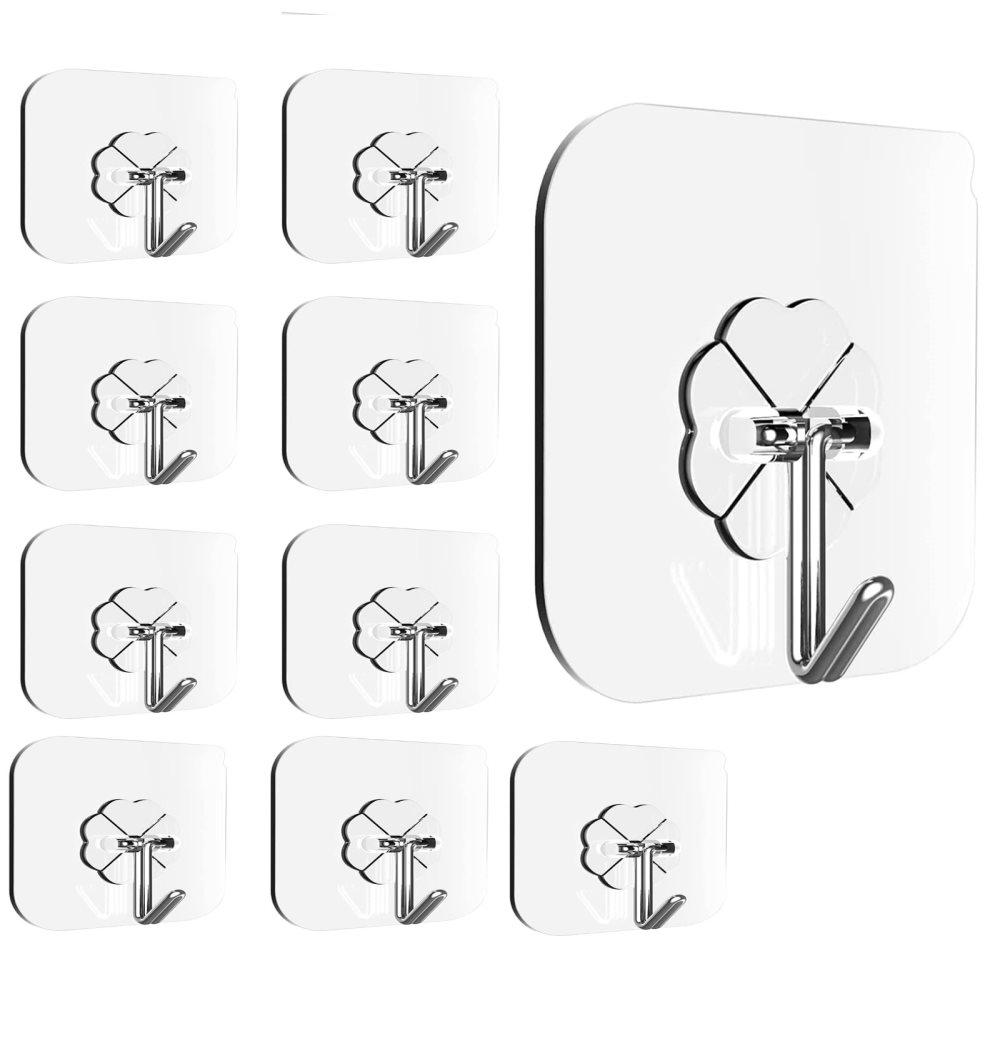 Självhäftande väggkrokar 10-pack Transparent