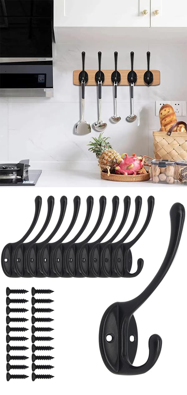 9-pack väggmonterade krokar Metallkrokar Robe Krok Dubbla stift väggmonterade krokar