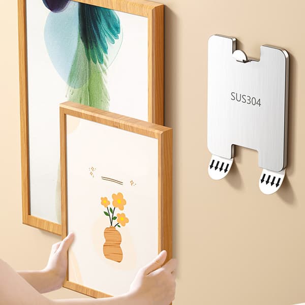 Självhäftande väggkrokar, kraftiga bildhängare i rostfritt stål (2-pack) 0