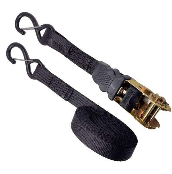 8M Cargo Tie Down strop med strammer og sikkerhedskroge (2,5 cm sort)