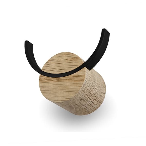 Väggkrok HJORT i Ek & Svartlackerat Stål Svart Diameter 4 cm