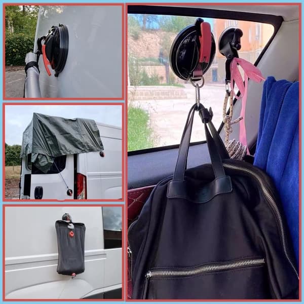 Lollanda 4 kraftige sugekopper med 8 S-kroge, holdbare, til camping og hjem, til campingvogn og presenning