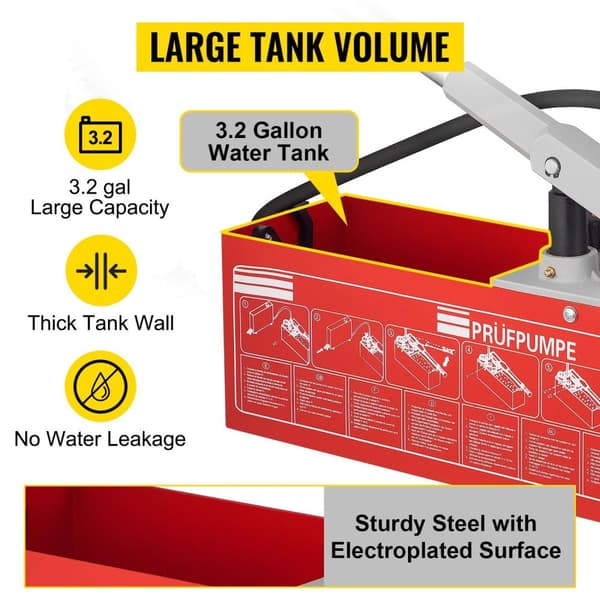 25 bar hydrostatisk trycktestpump med 12L tank, tvåenhetsmätare, tvåventilssystem, förtjockad slang, exakt mätning, lätt att använda