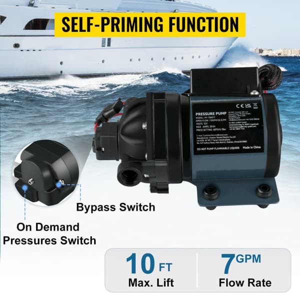240W 12V 7GPM 60PSI 3m lyft RV vattenpump med kompletta tillbehör, självsugande funktion, tyst och smidig drift, säker att använda