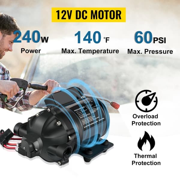 240W 12V 7GPM 60PSI 3m lyft RV vattenpump med kompletta tillbehör, självsugande funktion, tyst och smidig drift, säker att använda