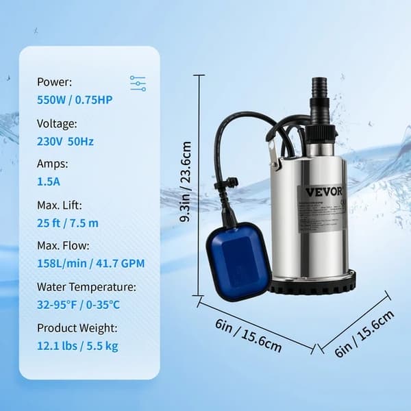 Kloakpumpe, nedsænkelig, 550W - 2200W, 1100W 1,5HK